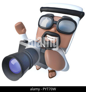3D render of a funny cartoon caractère cheik arabe holding a camera Banque D'Images