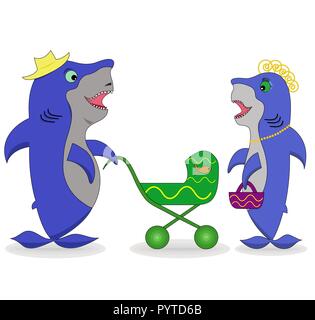 Conversation de requins. Couple de requins avec bébé vector illustration Illustration de Vecteur