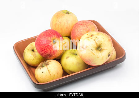 Pommes à cuire d'aubaine qui avait été placée dans une brouette à l'extérieur de la ferme pour être donnés gratuitement aux passants. Idéal pour faire de la compote de pommes. Phot Banque D'Images