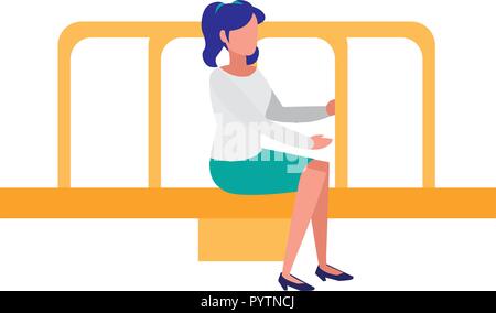 Femme assise sur l'aire de rond-point sur fond blanc, vector illustration Illustration de Vecteur