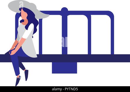 Femme assise sur l'aire de rond-point sur fond blanc, vector illustration Illustration de Vecteur