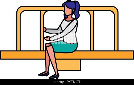 Femme assise sur l'aire de rond-point sur fond blanc, vector illustration Illustration de Vecteur