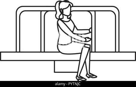 Femme assise sur l'aire de rond-point sur fond blanc, vector illustration Illustration de Vecteur