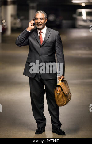 Smiling businessman talking on a cell phone. Banque D'Images