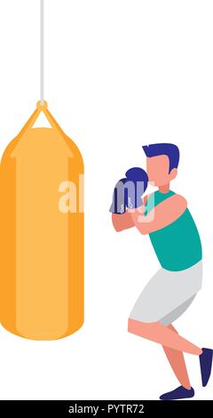 Sac de frappe avec l'homme sur fond blanc, vector illustration Illustration de Vecteur