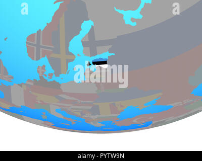 L'Estonie avec les drapeaux sur la politique simple globe. 3D illustration. Banque D'Images
