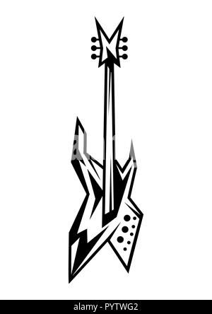 Le noir et blanc guitare électrique. Illustration de Vecteur