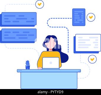 Au travail du programmeur bannière concept. Peut utiliser pour les bandeaux web, infographie. Vector illustration isométrique plat isolé sur fond blanc. Illustration de Vecteur