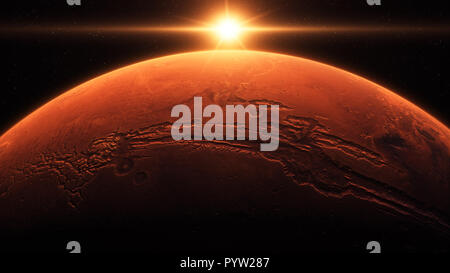 Lever de soleil sur la planète Mars Banque D'Images