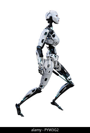 Le rendu 3D d'un robot femelle isolé sur fond blanc Banque D'Images