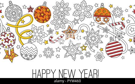 Carte de félicitations Bonne année 2018. Couronne composée d'éléments de fête de Noël. Illustration de Vecteur