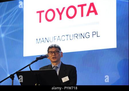 Walbrzych, Pologne. 30 octobre 2018. Walbrzych, Pologne, Toyota ouverture d'une nouvelle ligne de production d'entraînement hybride en Pologne. Eiji Takeichi Toyota, crédit : Kazimierz Jurewicz/Alamy Live News Banque D'Images