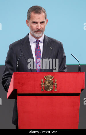 Madrid, Espagne. 31 octobre, 2018. Le roi Felipe VI d'Espagne à la lecture de la Constitution espagnole à l'occasion du 40e anniversaire de son approbation par le Congrès à l'Institut Cervantes, le 31 octobre 2018 à Madrid, Espagne. Octobre31, 2018. Credit : Jimmy Olsen/Media Espagne*** ***aucune perforation/Alamy Live News Banque D'Images