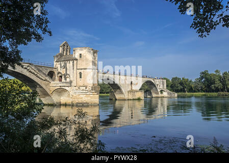 Pont Saint-Bénézet / Pont d'Avignon sur le Rhône, Avignon, Vaucluse, Provence-Alpes-Côte d'Azur, France Banque D'Images