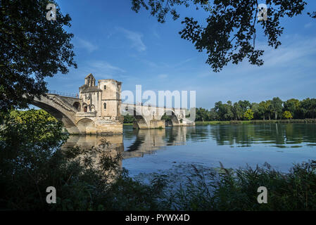 Pont Saint-Bénézet / Pont d'Avignon sur le Rhône, Avignon, Vaucluse, Provence-Alpes-Côte d'Azur, France Banque D'Images