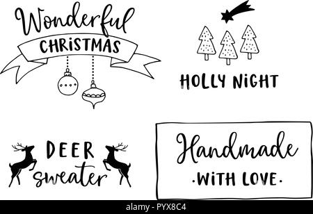 Noël et Nouvel An le lettrage. Citations de lettres à la main pour les cartes de vœux, étiquettes cadeaux, des étiquettes. Typographie collection. Illustrations vectorielles, bannières web. Illustration de Vecteur