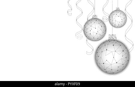 Christmas Tree ball bas décoration poly. La technologie moderne de l'art futuriste modèle de carte de vœux. Fond blanc neutre. Mousseux lumineux sphère 3D render Heureuse Nouvelle Année banner vector illustration Illustration de Vecteur