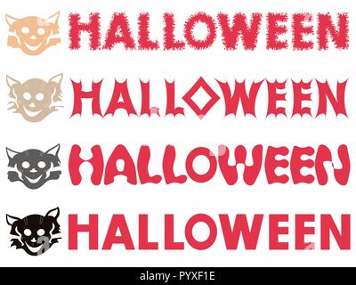 Quatre inscriptions Halloween pochoirs féline et isolé sur un fond blanc, vector illustration Illustration de Vecteur