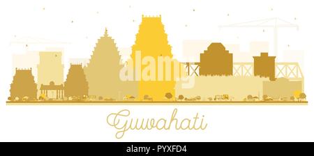 L'Inde Guwahati City Skyline Silhouette aux bâtiments d'or. Vector Illustration. Les voyages d'affaires et tourisme Concept avec l'architecture historique. Illustration de Vecteur