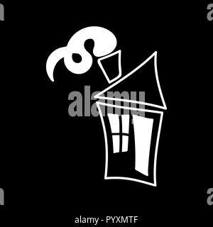 Maison jouet logo rétro silhouette blanche isolée. l'icône. Vector cartoon , style de craie Illustration de Vecteur