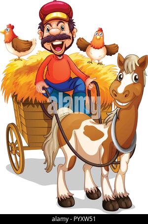 Un agriculteur riding horse cart illustration Illustration de Vecteur