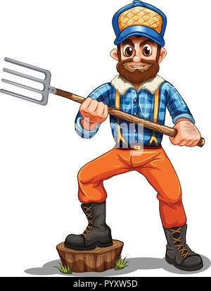 Un farmer holding rake illustration Illustration de Vecteur