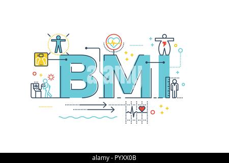 BMI  : Body Mass Index mot typographie lettrage illustration design avec la ligne d'icônes et d'ornements dans Blue Theme Illustration de Vecteur