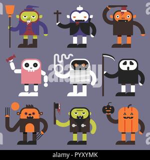 Illustration de personnages fantômes halloween cute design plat, Illustration de Vecteur