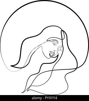 Une ligne continue de largeur différentes dimensions. Résumé Portrait de jolie jeune femme avec de beaux cheveux en rond. Vector illustration Illustration de Vecteur