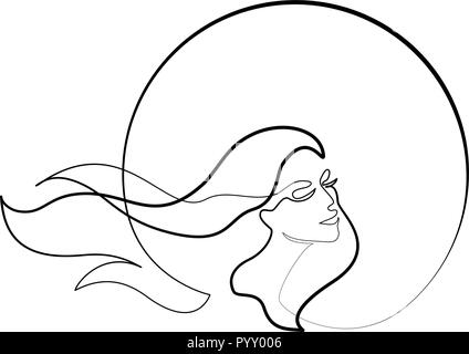 Une ligne continue de largeur différentes dimensions. Résumé Portrait de jolie jeune femme avec de beaux cheveux en rond. Vector illustration Illustration de Vecteur