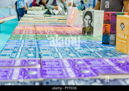 Paris, France - 09 octobre 2018 : Plusieurs livres colorés exposés sur le stand au Salon du livre d'Eskisehir Banque D'Images