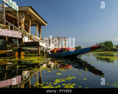 Les fleurs sont vendues à partir de shikaras sur le lac Dal Banque D'Images