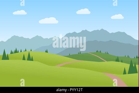 Montagnes et collines design plat paysage Illustration de Vecteur