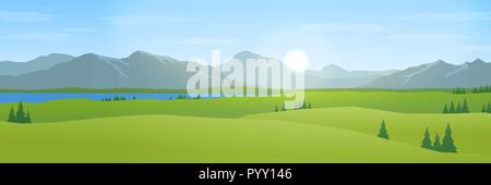 Paysage de montagnes et collines panorama design plat Illustration de Vecteur