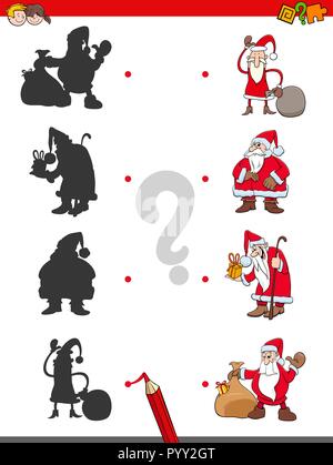 Cartoon Illustration d'Ombres correspondant activité éducative pour les enfants avec le Père Noël Personnages Illustration de Vecteur