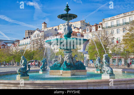 Lisbonne, Portugal-27 octobre, 2017 : célèbre fontaine de la Place Rossio à Lisbonne Banque D'Images