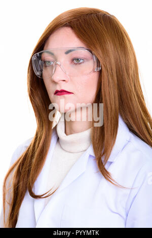 Portrait de visage de femme médecin pense tout en portant prote Banque D'Images