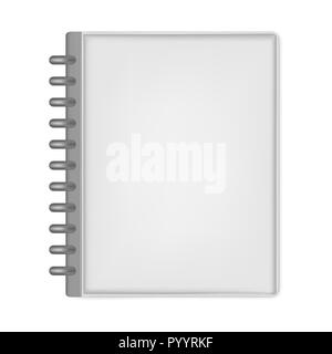 Format lettre fermée discbound carnet, maquette du vecteur. Disque en cuir gris lié journal isolé sur fond blanc, modèle. Couverture cartonnée business diar Illustration de Vecteur