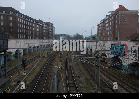 Les voies ferrées à Copenhague, Danemark Banque D'Images