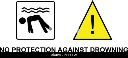 Aucune protection contre la noyade avec vecteur silhouette homme et avertissement Illustration de Vecteur