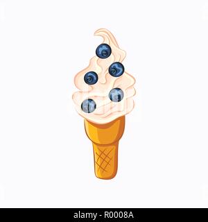 Cartoon style glace vanille et bleuet icône vecteur isolé sur fond blanc Illustration de Vecteur