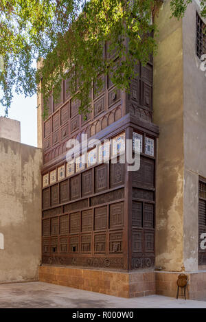 Mashrabiya façade d'El Sehemy house, une vieille époque ottomane maison historique à El Moez Street, Le Caire, Égypte, construit en 1648 Banque D'Images