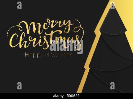 La conception de cartes de Noël de luxe mode dans le noir avec style et couleurs de l'or noir moderne. Nouvelle Année carte postale avec feuille d'or et d'être d'arrière-plan Illustration de Vecteur