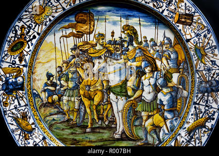 Deux Césars, 1650-1660 Francesco Grue, D'Abruzzo Castelli,deux Césars, Maiolica 17e siècle Musée d'Art ancien dans le Castello Sforzesco - Château des Sforza à Milan Italie Banque D'Images