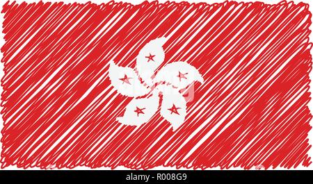 Drapeau national à la main de Hong Kong isolé sur un fond blanc. Vector Illustration Style de croquis. Illustration de Vecteur