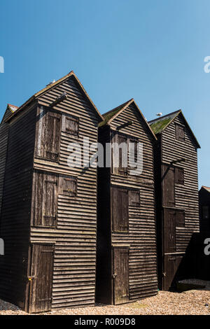 Séchoirs net sur la Strade en vieille ville de Hastings, East Sussex, Angleterre Banque D'Images