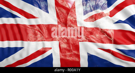 Concept de l'armée britannique. Pavillon du Royaume-Uni et a disparu à soldat aux bras croisés. 3d illustration Banque D'Images