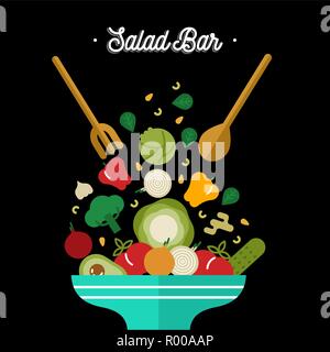 Bar à salade illustration pour la saine alimentation ou alimentation végétarienne concept. Mélanger des légumes colorés de style en télévision. Illustration de Vecteur