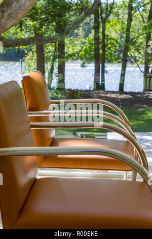 Chaises, intérieur de Farnsworth House par l'architecte Ludwig Mies van der Rohe, 1951, Plano, Texas, USA Banque D'Images