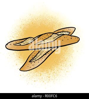 Baguette de pain sur vintage. Vector illustration alimentaire. Illustration de Vecteur